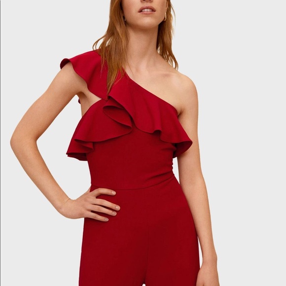 MANGO Red One Shoulder Jumpsuit - Picture 4 of 6